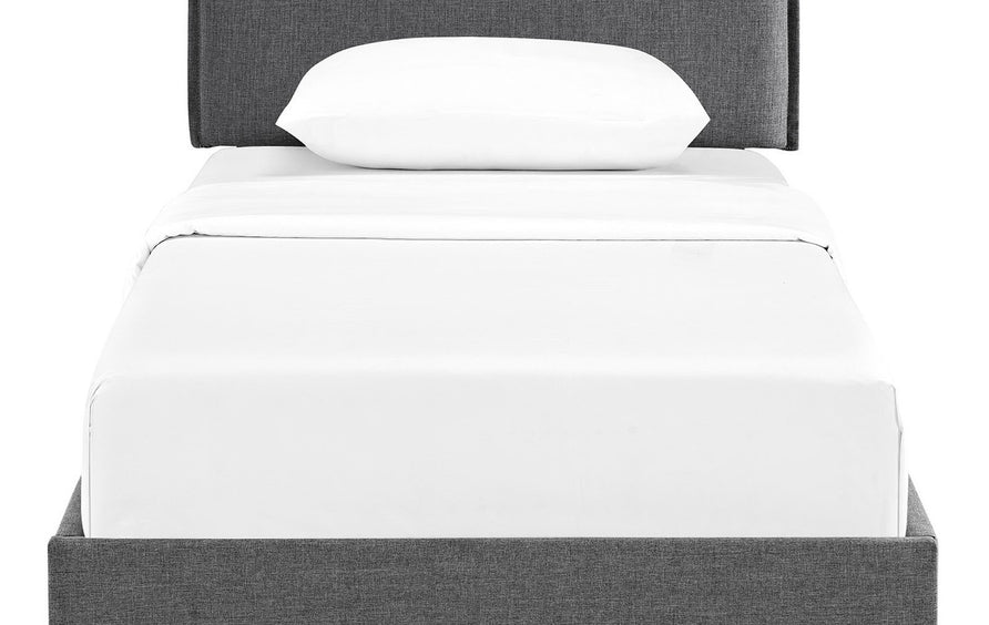 Slate Fabric Twin Platform Bed with Squared Tapered Legs in Gray