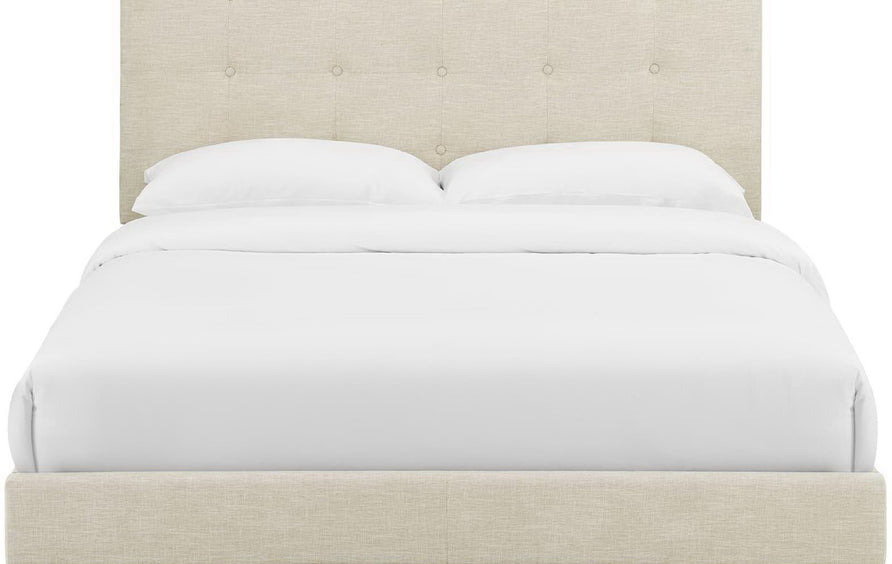Niall Tufted Button Upholstered Fabric Queen Platform Bed in Beige