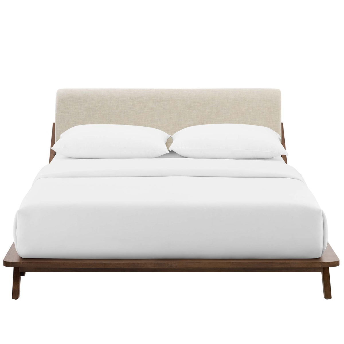 Tossa Upholstered Fabric Queen Platform Bed in Walnut Beige