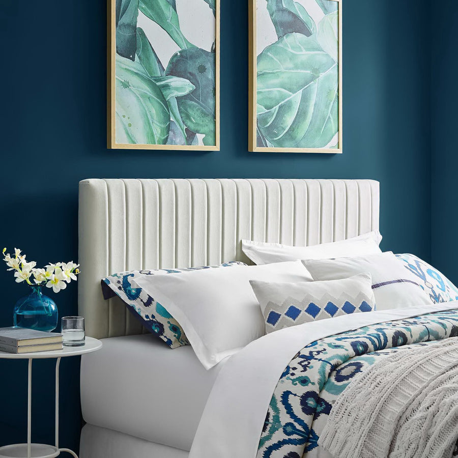 Meadow Performance Velvet Full / Queen Headboard in Ivory