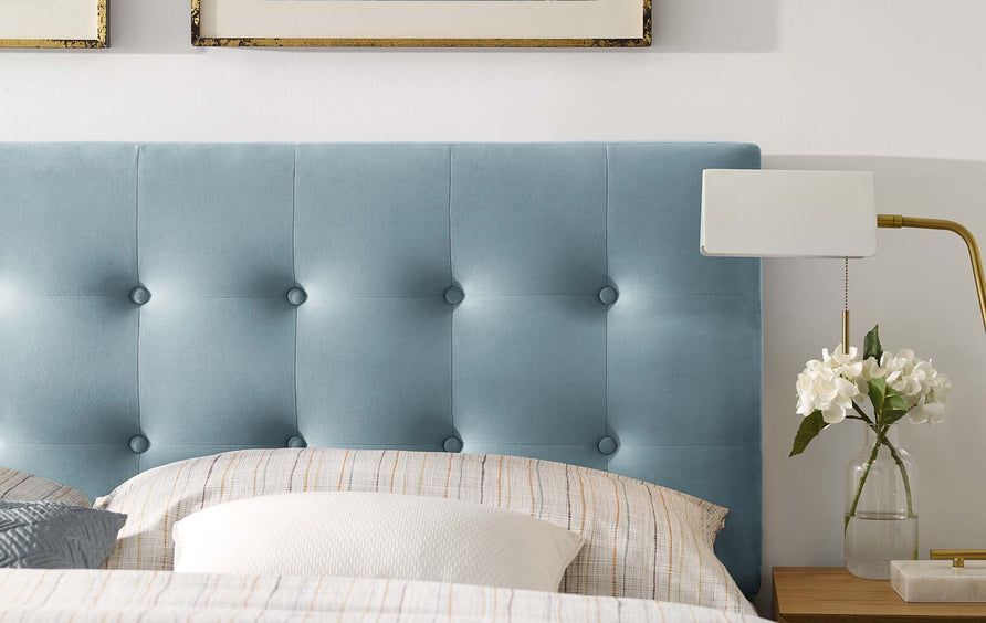 Vale Biscuit Tufted Performance Velvet Queen Headboard in Light Blue