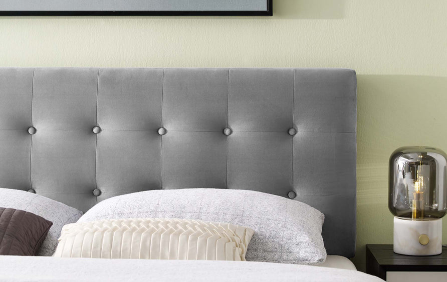 Vale Biscuit Tufted Performance Velvet King Headboard in Gray