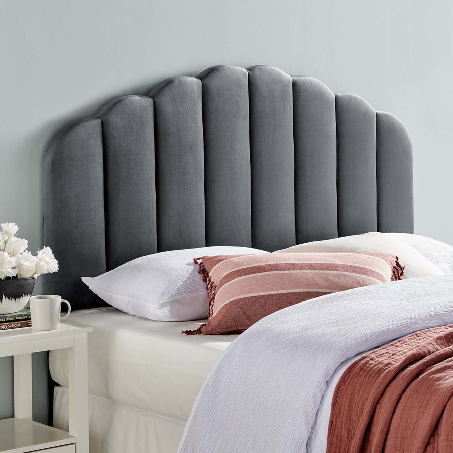 Jovie Performance Velvet Twin Headboard in Charcoal