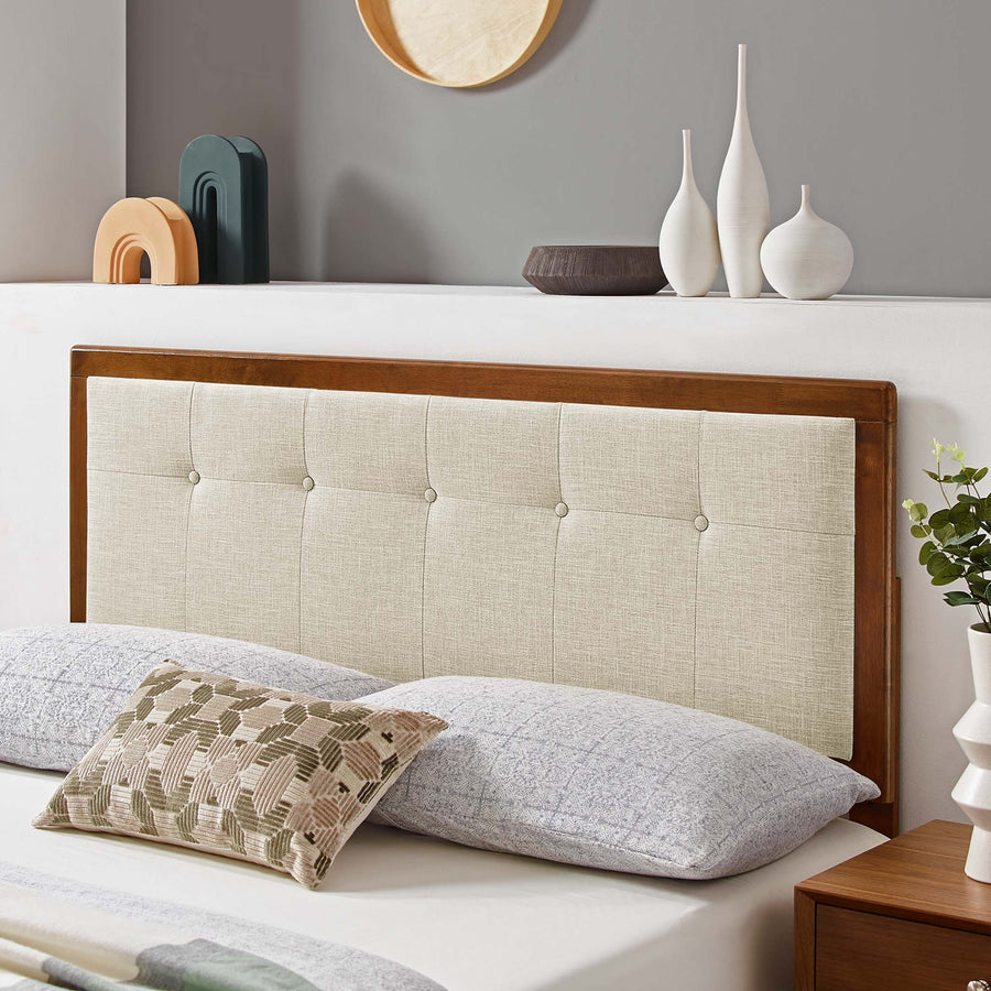 Arch Tufted Fabric and Wood Full Headboard in Walnut Beige