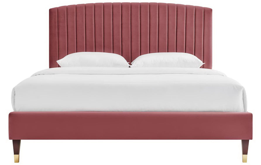 Villa Performance Velvet Queen Platform Bed in Dusty Rose