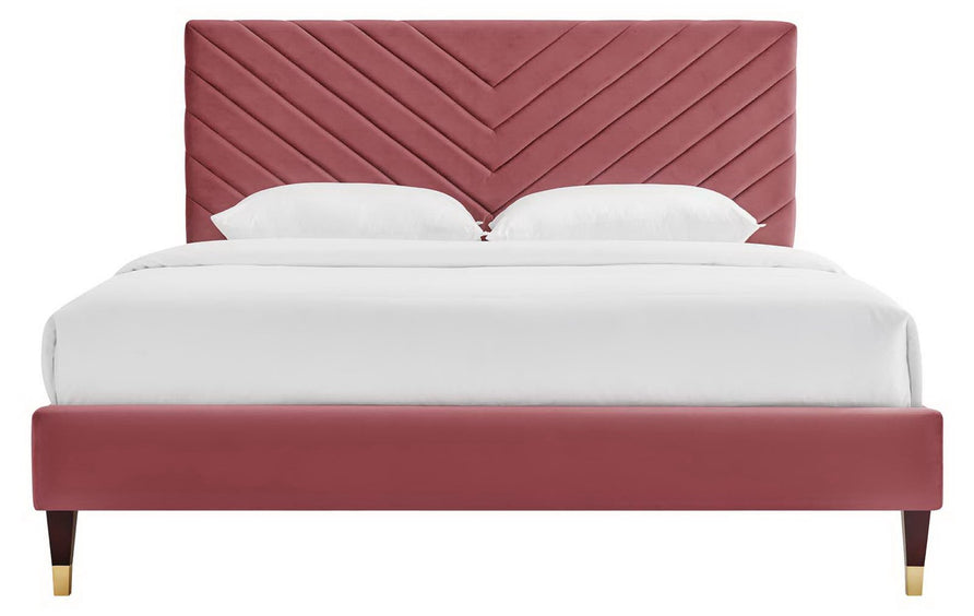 Tartan Performance Velvet Queen Platform Bed in Dusty Rose