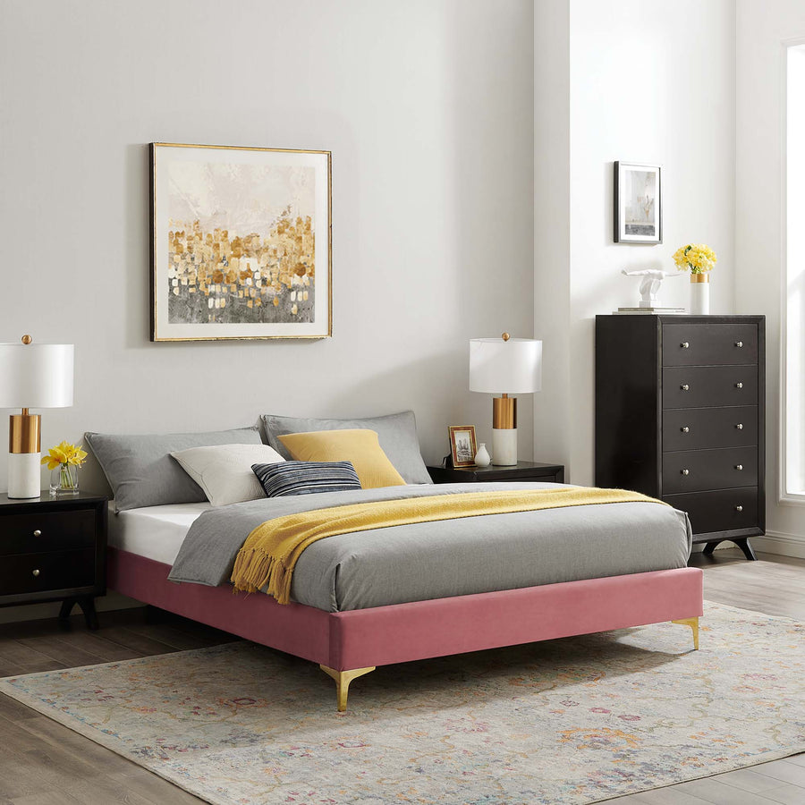 Ochre Performance Velvet King Bed Frame in Dusty Rose