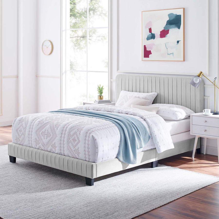 Sutton Channel Tufted Performance Velvet Full Bed in Light Gray