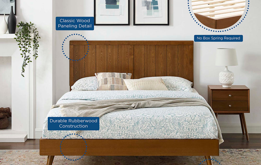 Granite Wood Twin Platform Bed With Splayed Legs in Walnut