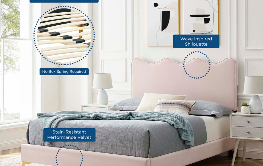 Vega Performance Velvet Twin Platform Bed in Pink