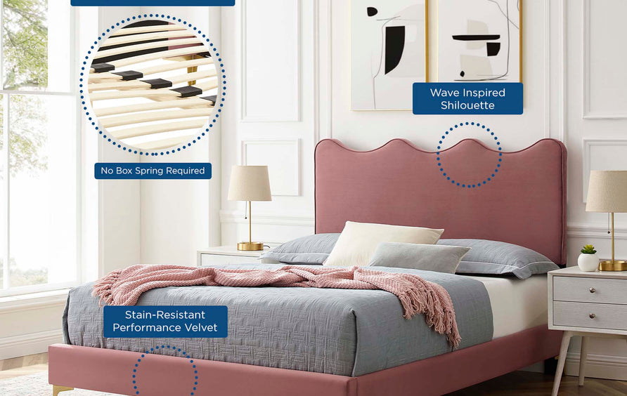 Vega Performance Velvet Full Platform Bed in Dusty Rose