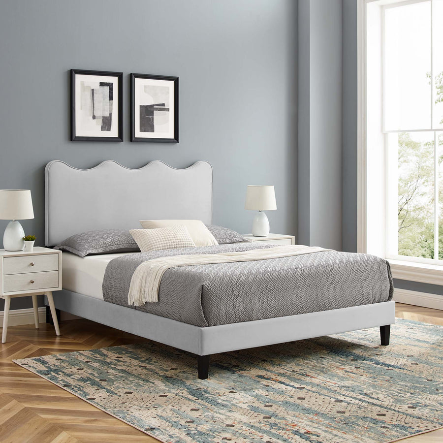 Vega Performance Velvet King Platform Bed in Light Gray