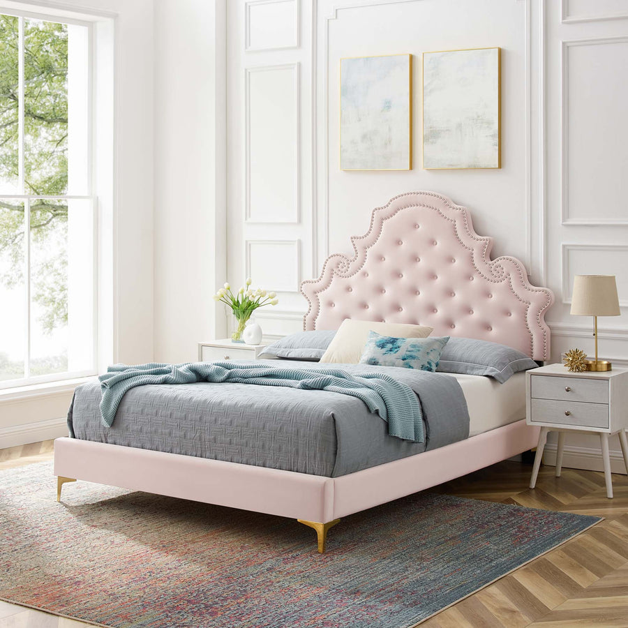 Tatum Tufted Performance Velvet Full Platform Bed in Pink