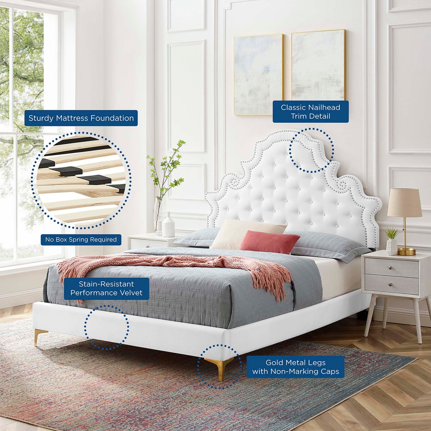 Tatum Tufted Performance Velvet Full Platform Bed in White