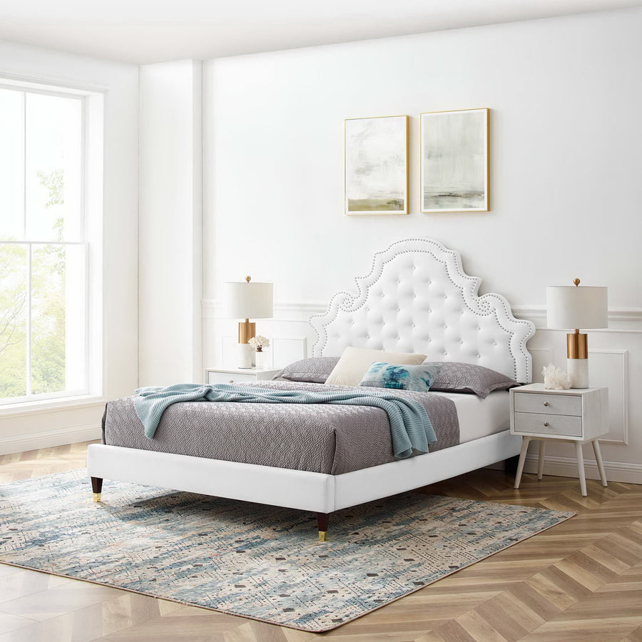 Tatum Tufted Performance Velvet Full Platform Bed in White