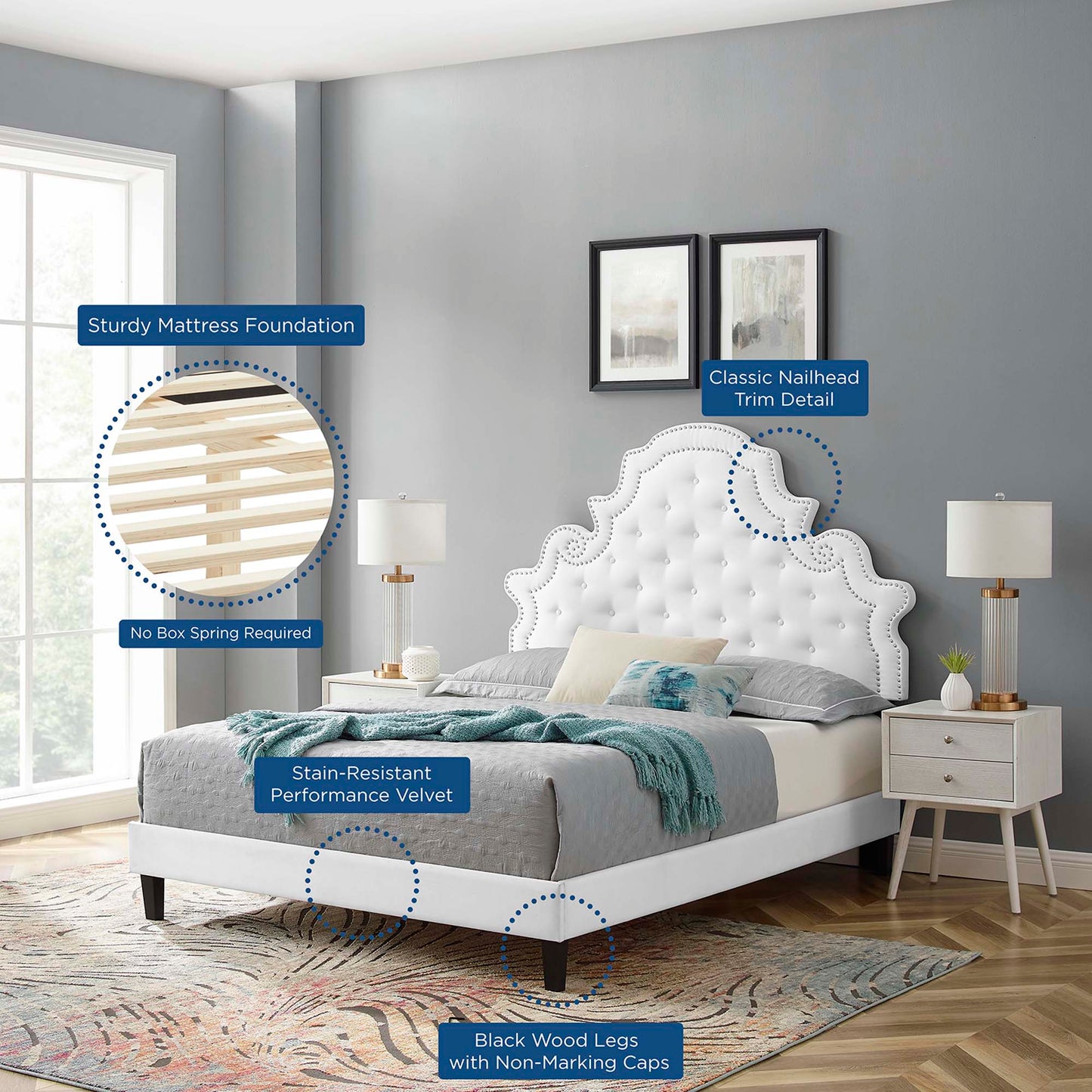 Tatum Tufted Performance Velvet Full Platform Bed in White