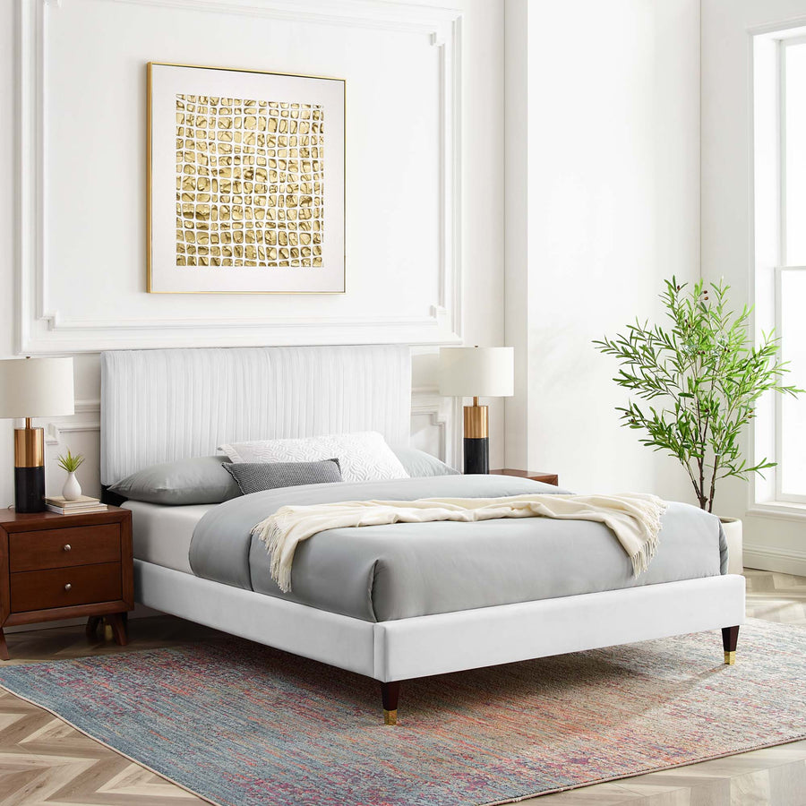 Glen Performance Velvet Full Platform Bed in White