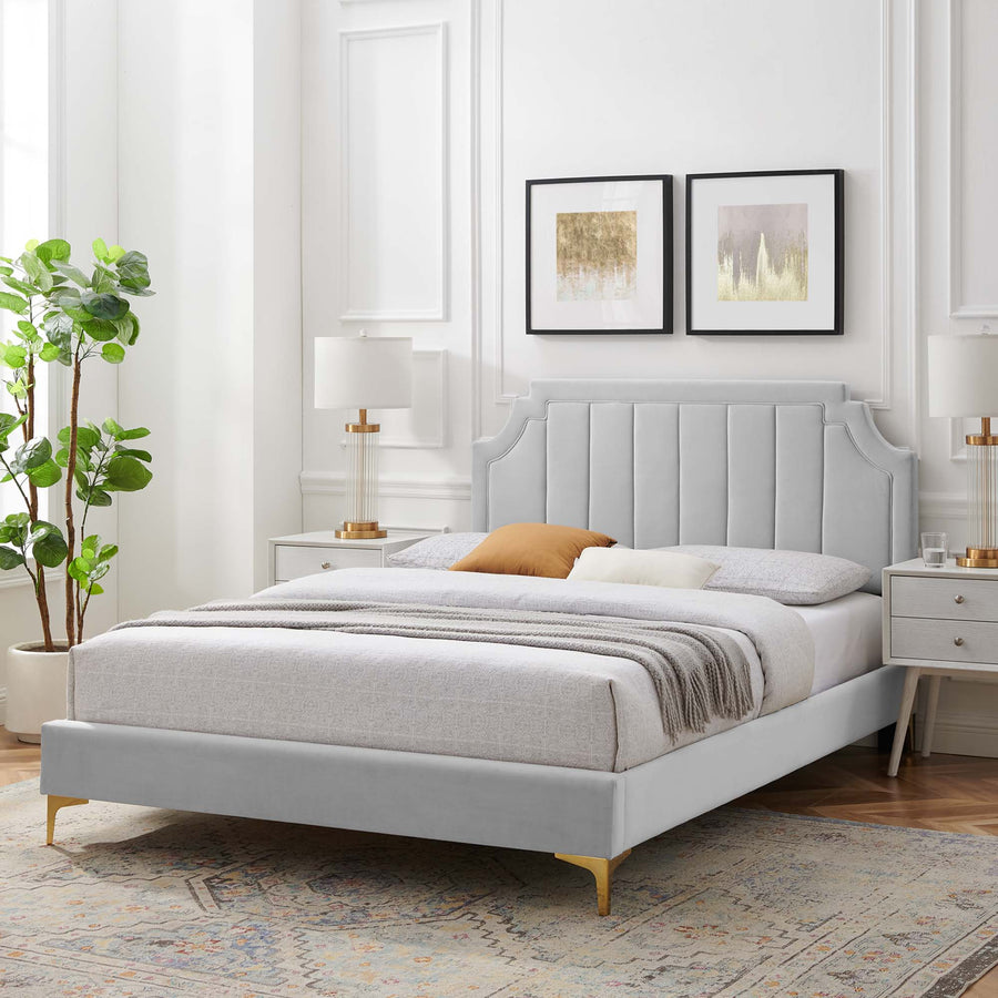Cypress Performance Velvet Full Platform Bed in Light Gray