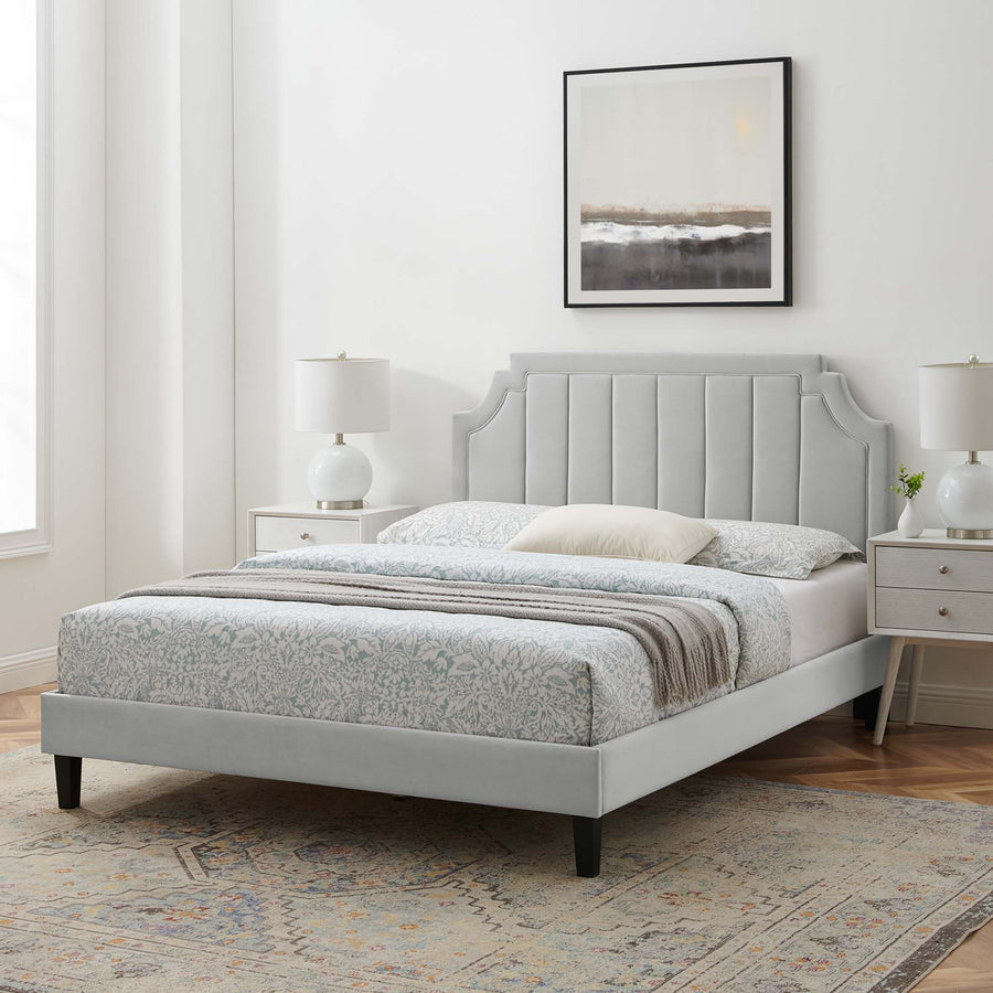 Cypress Performance Velvet Full Platform Bed in Light Gray