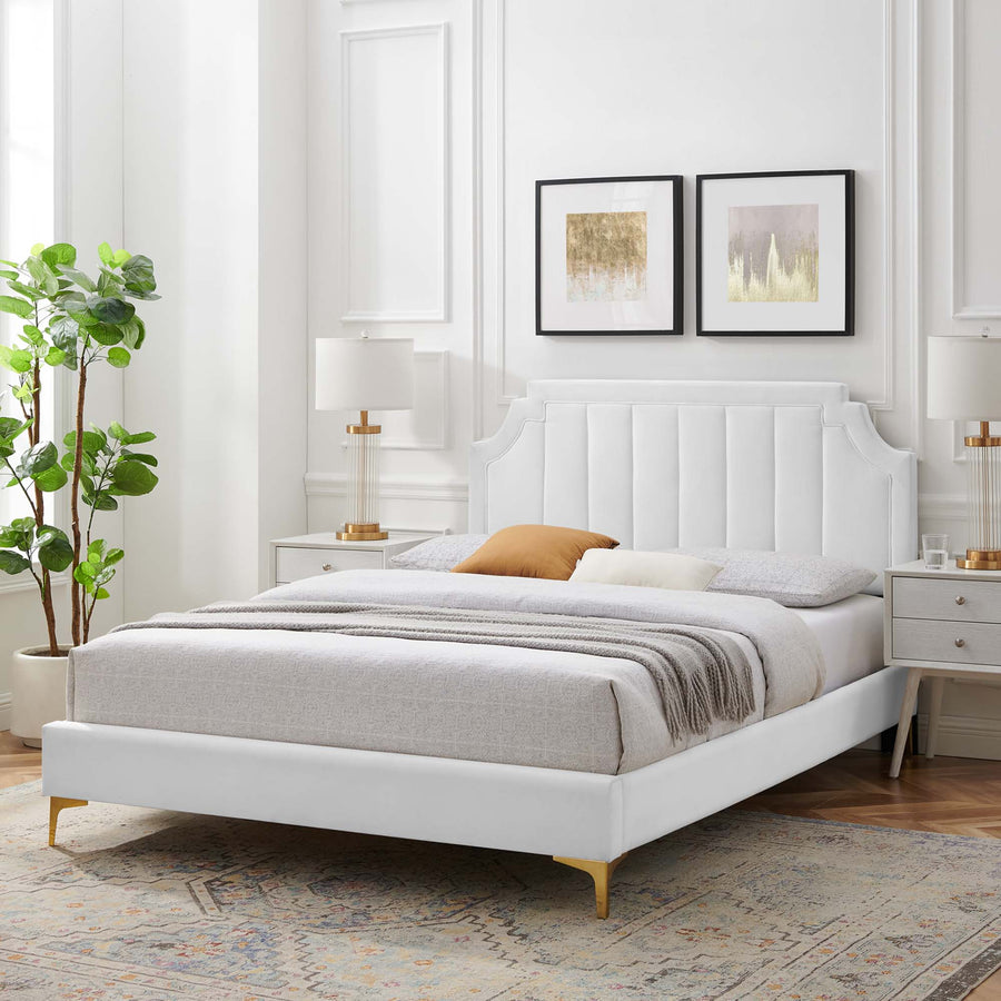 Cypress Performance Velvet King Platform Bed in White