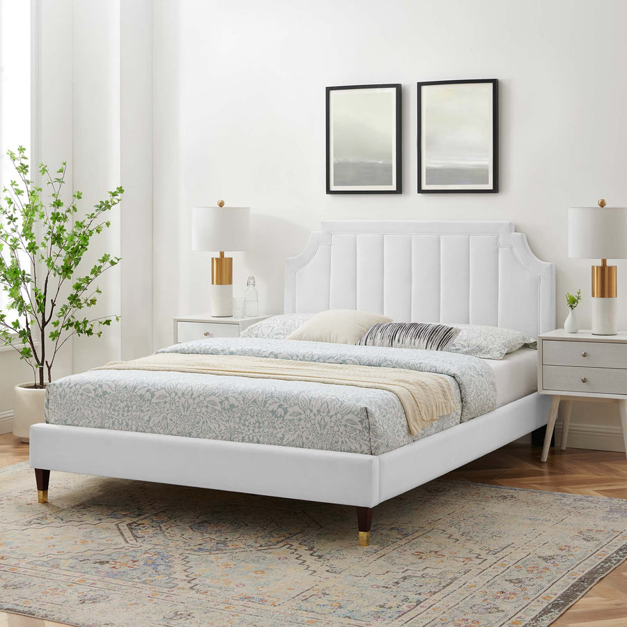 Cypress Performance Velvet King Platform Bed in White