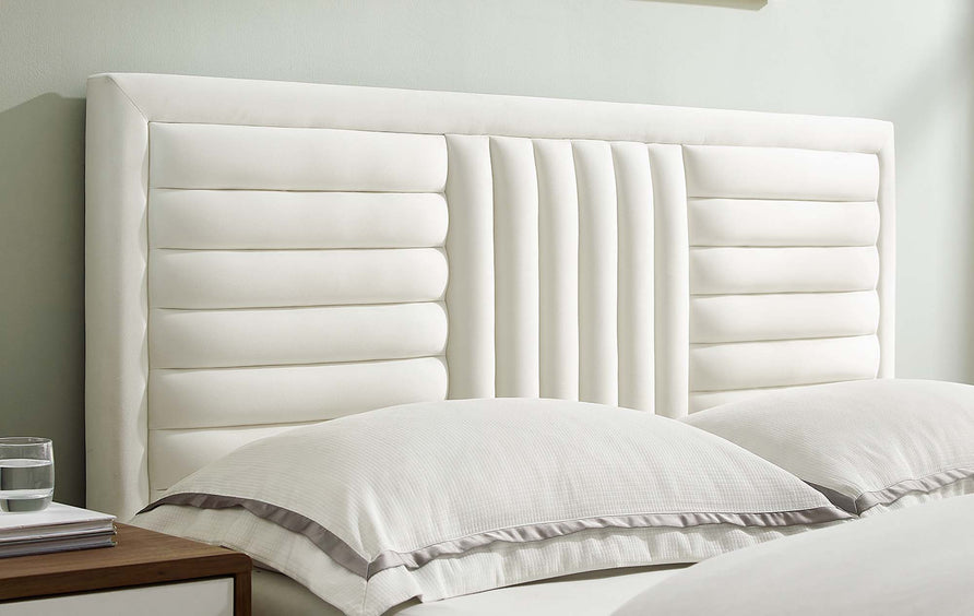 Cobalt Channel Tufted Performance Velvet Queen Platform Bed in White
