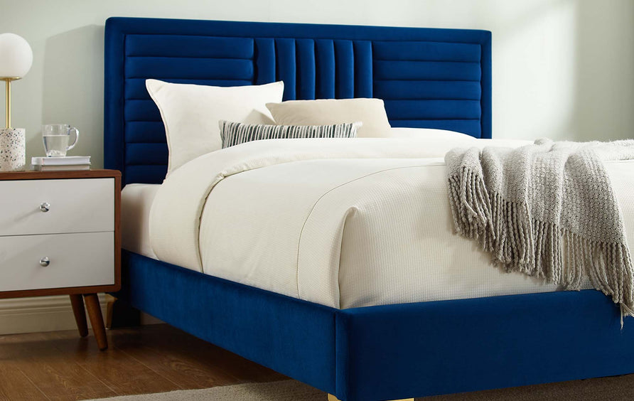 Cobalt Channel Tufted Performance Velvet Full Platform Bed in Navy