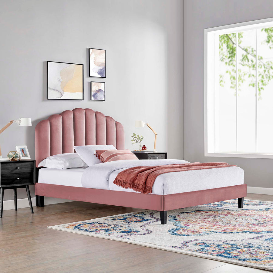 Dome Performance Velvet Twin Platform Bed in Dusty Rose