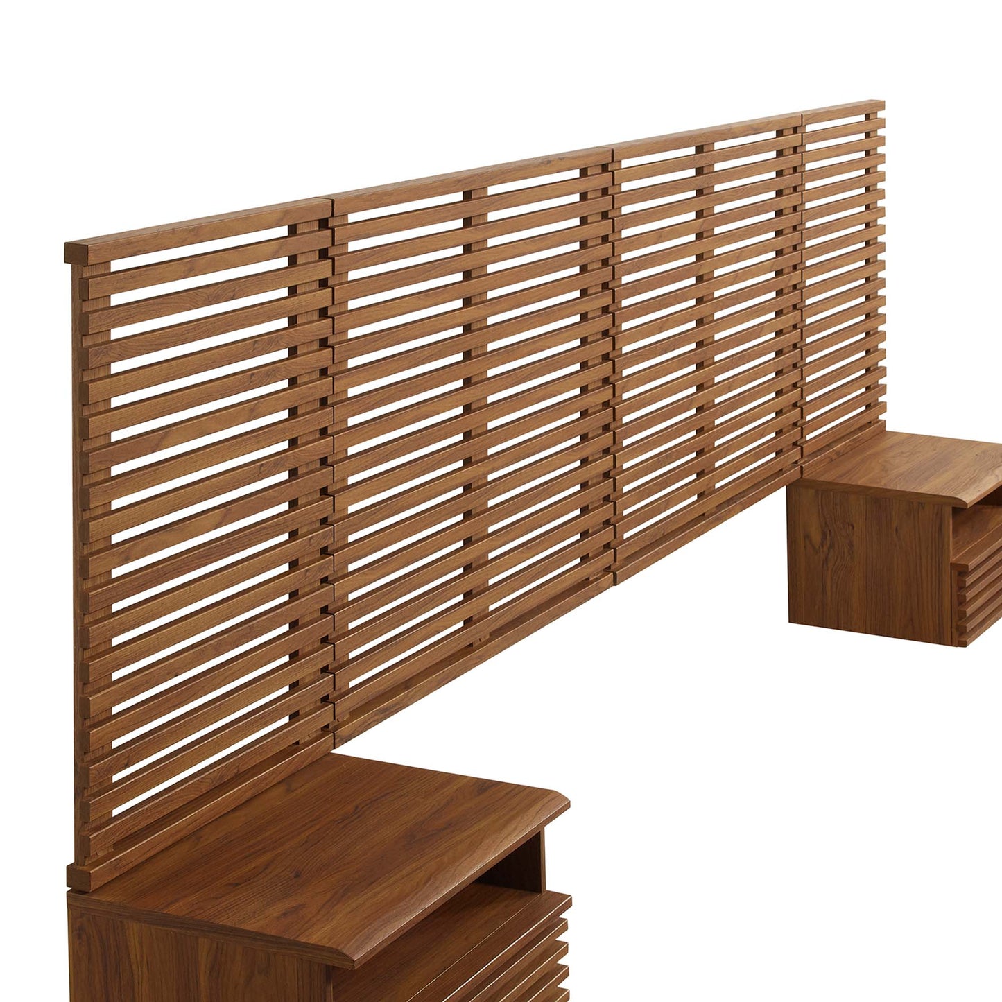 Vera Wall Mount King Headboard and Modern Nightstands in Walnut