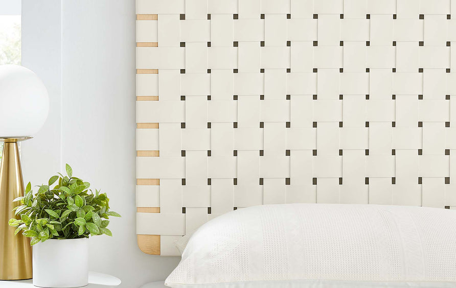 Sloane Weave Wall-Mount Vegan Leather Twin Headboard in Natural Beige
