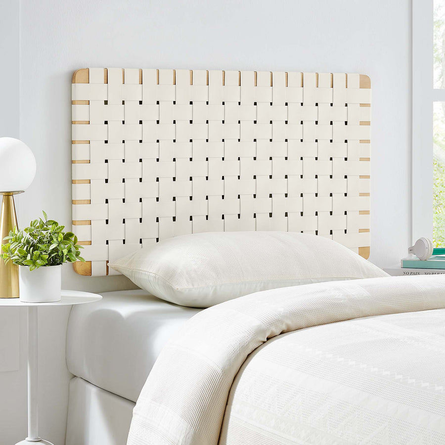 Sloane Weave Wall-Mount Vegan Leather Twin Headboard in Natural Beige