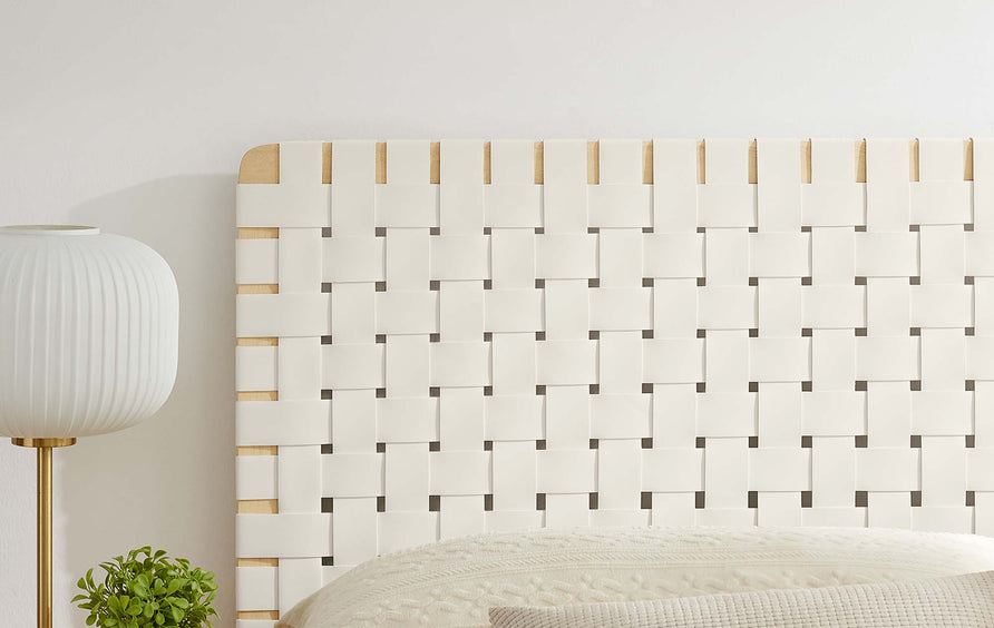 Sloane Weave Vegan Leather Queen Headboard in Natural Beige
