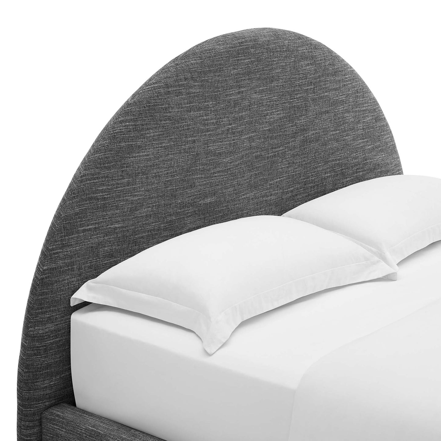 Quinn Upholstered Fabric Arched Round Queen Platform Bed in Heathered Weave Slate