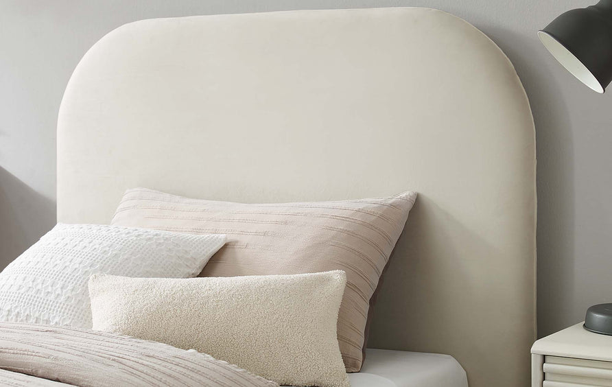 Twill Performance Velvet Curved Twin Platform Bed in Alabaster