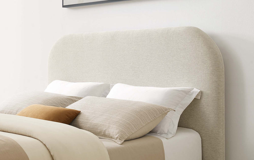 Twill Upholstered Fabric Curved Full Platform Bed in Heathered Weave Ivory