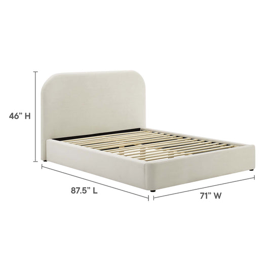 Keynote Performance Velvet Curved Queen Platform Bed by Furniture For America