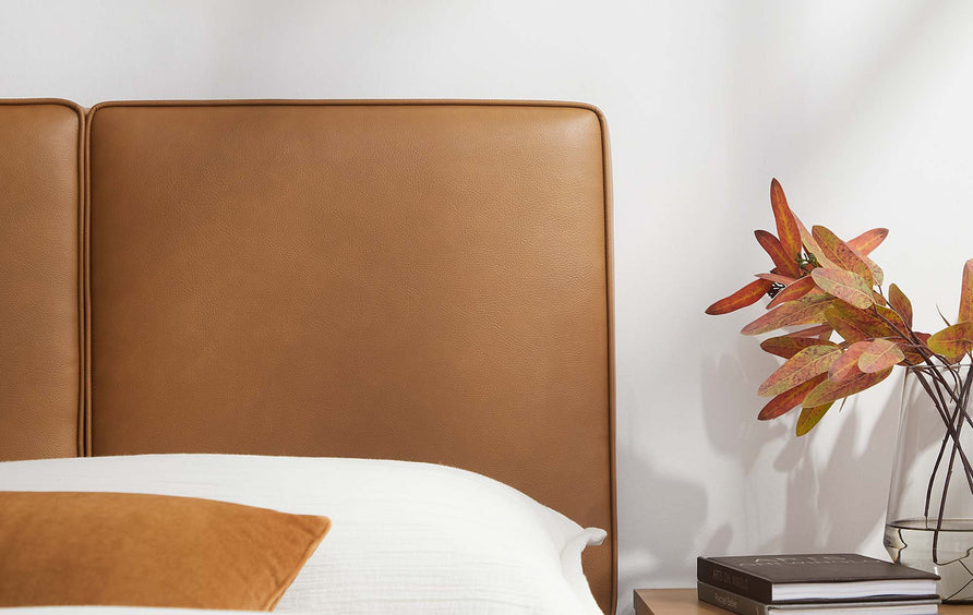Weave Vegan Leather Twin Headboard in Tan