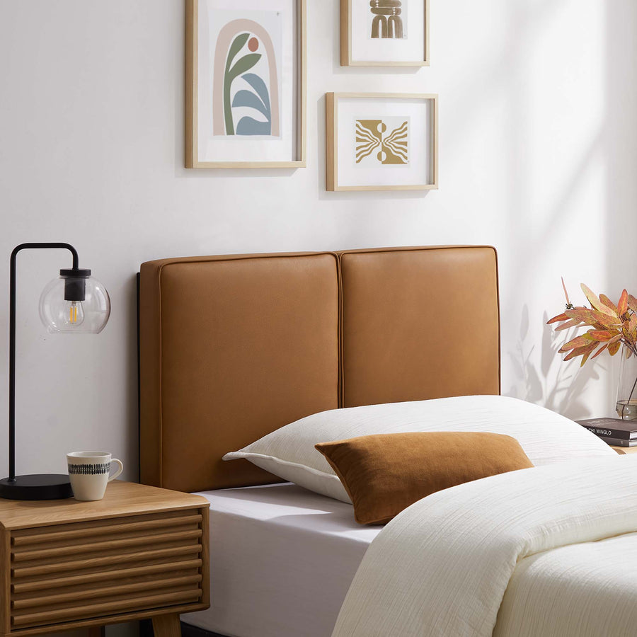 Weave Vegan Leather Twin Headboard in Tan