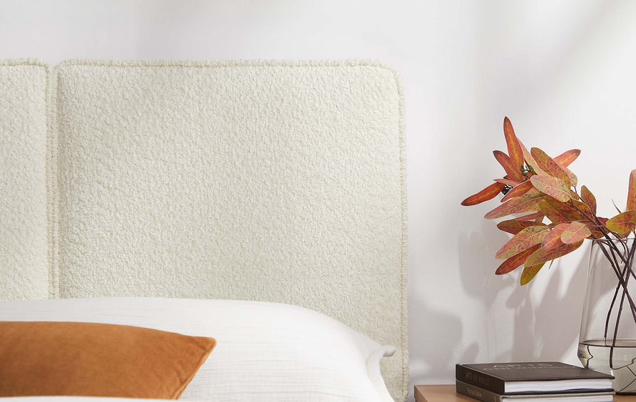Weave Boucle Fabric Twin Headboard in Cream