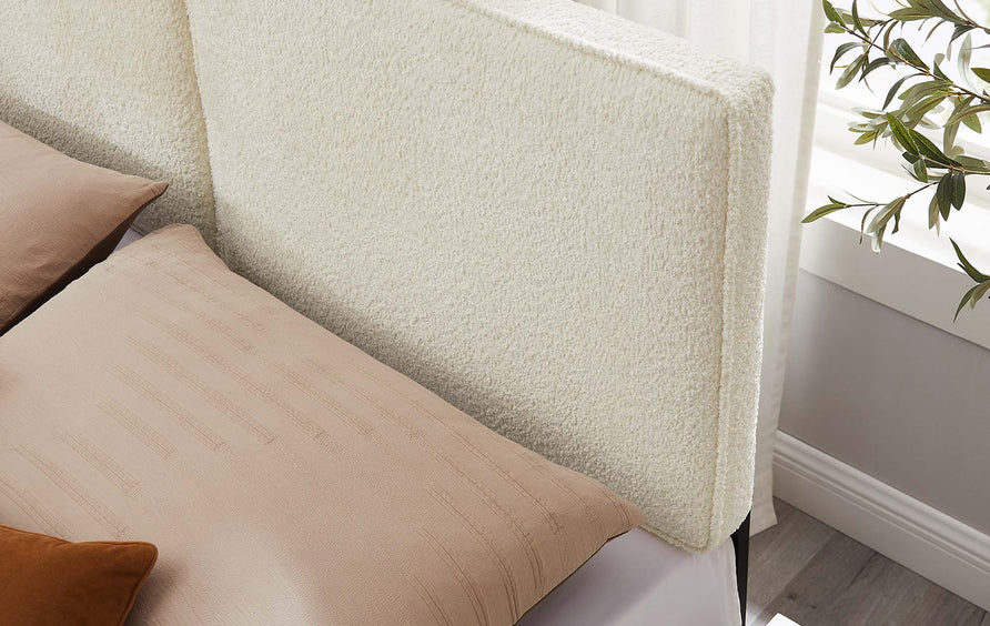 Weave Boucle Fabric Full Headboard in Cream