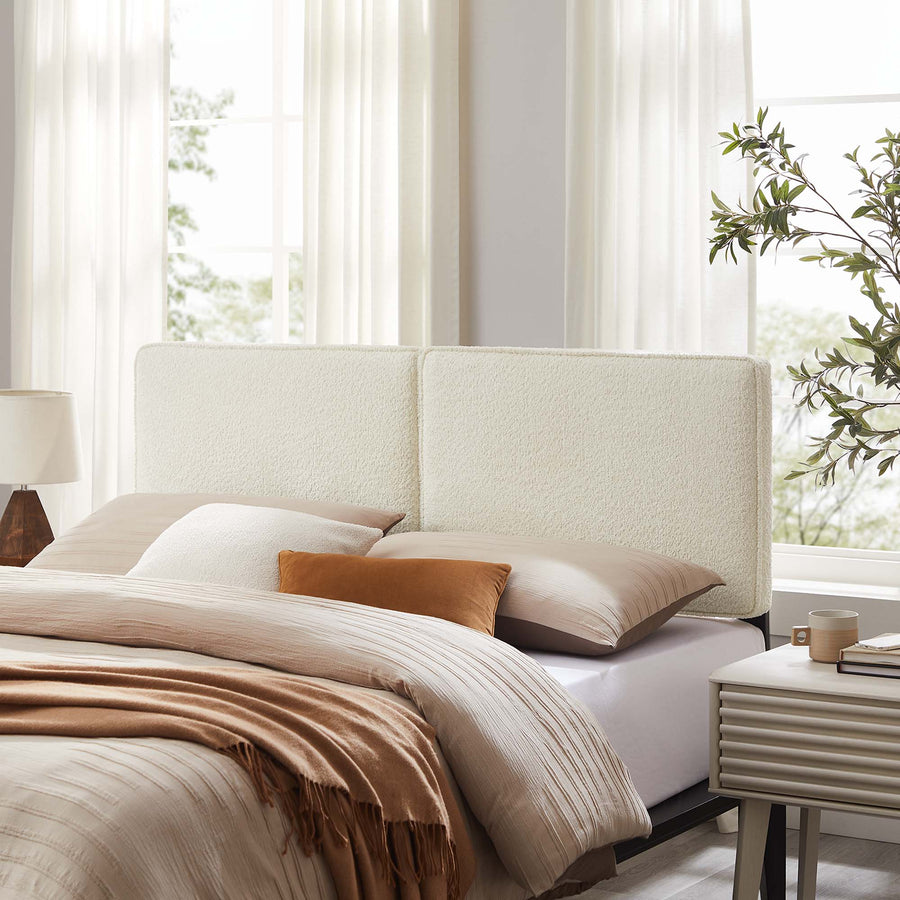 Weave Boucle Fabric Full Headboard in Cream