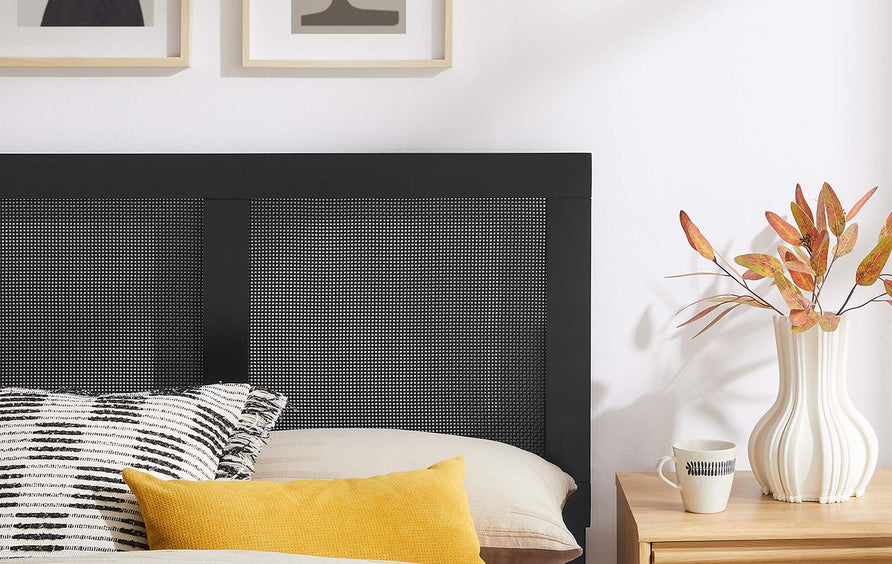 Madder Rattan and Wood Twin Platform Bed in Black