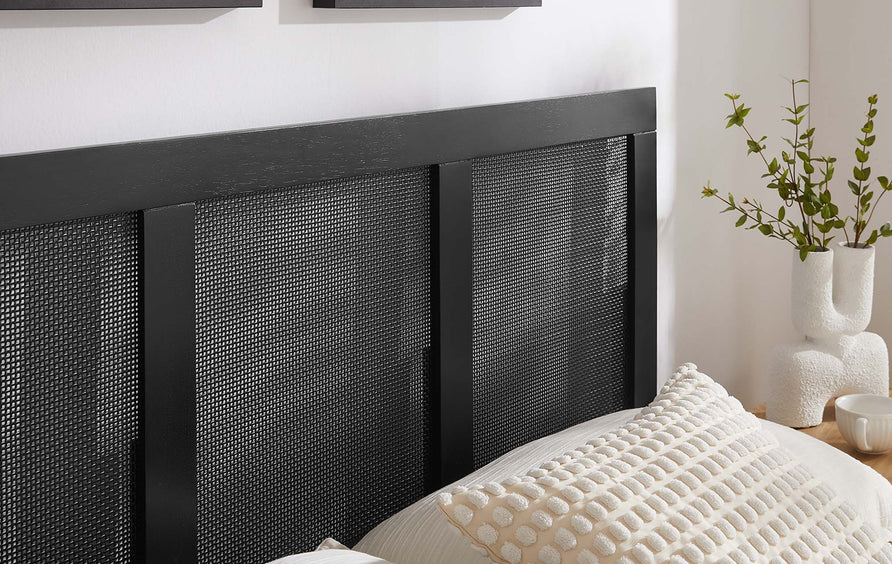 Madder Rattan and Wood Full Platform Bed in Black