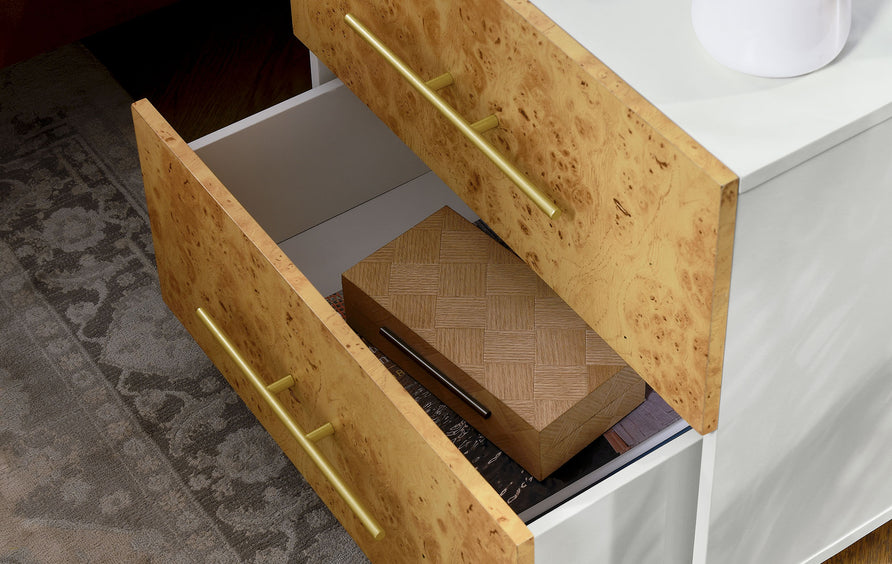 Russet 2-Drawer Burl Wood Nightstand in White Bleached Burl