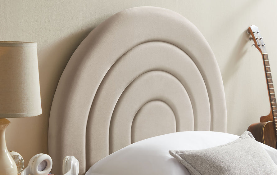 Rowan Arched Performance Velvet Twin Platform Bed in Almond