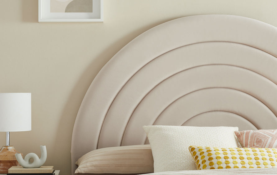 Rowan Arched Performance Velvet King Headboard in Almond