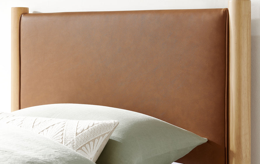 Dahlia Twin Size Vegan Leather Upholstered Platform Bed in Tan Oak