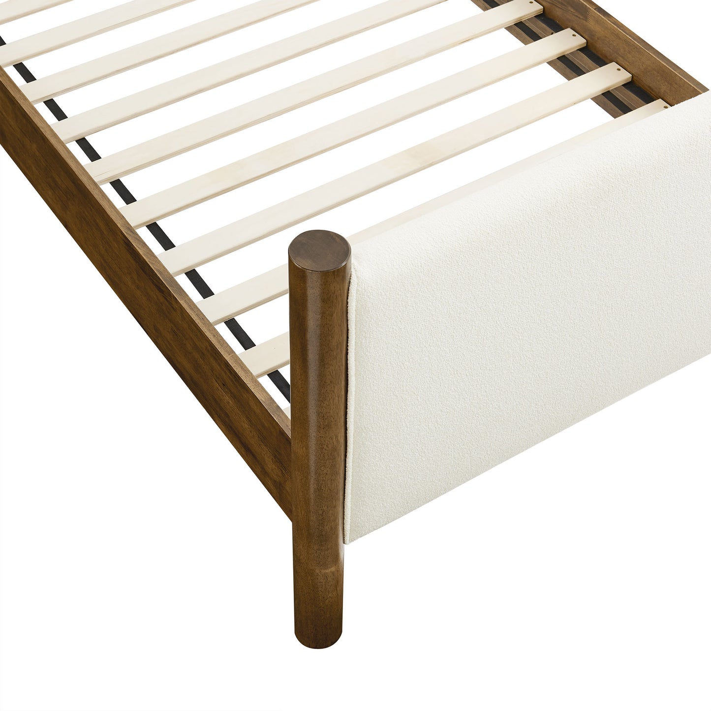 Dahlia Twin Size Boucle Upholstered Platform Bed in Feather Walnut