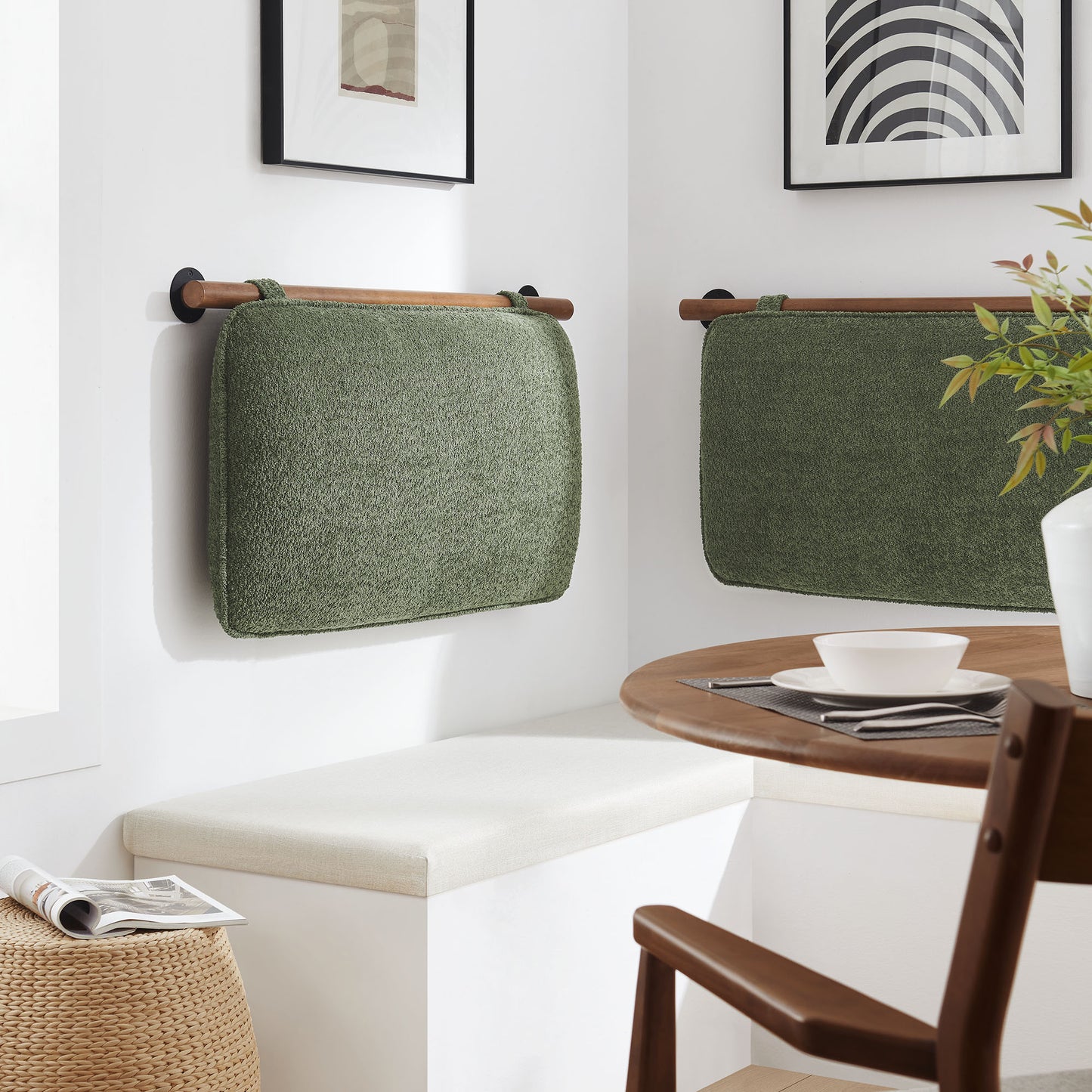 Lodge Wall-Mounted Chenille Upholstered Twin Headboard in Sage Walnut