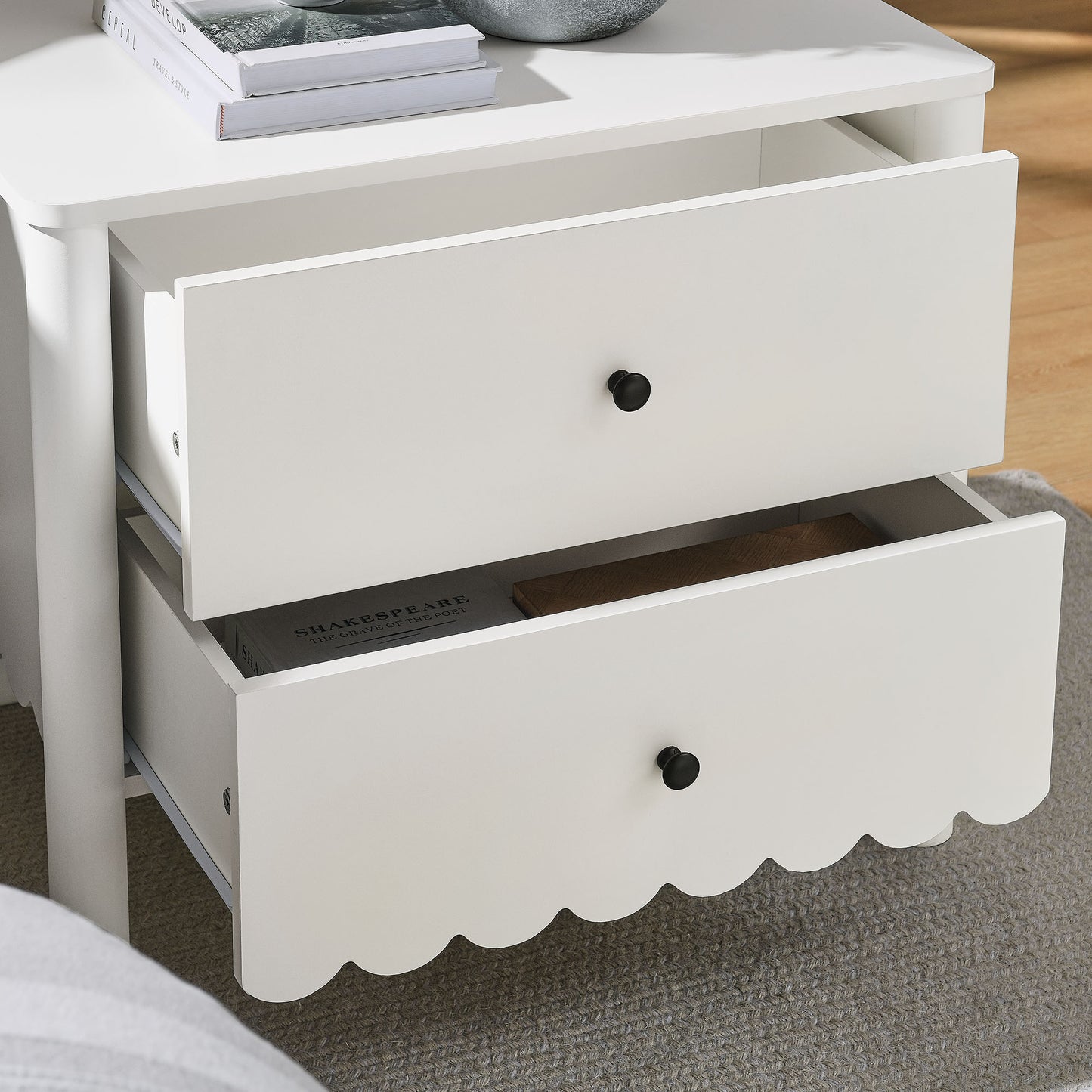 Solstice Scalloped 2-Drawer Nightstand in White